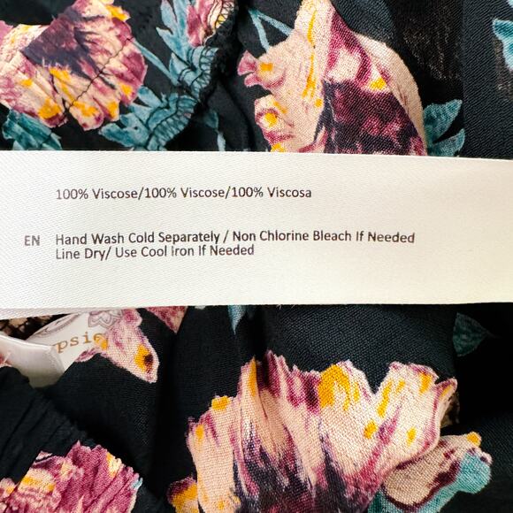 Band Of Gypsies Floral Tie Elastic Waist Wide Leg Pants Black Crimson Small NWT - Picture 10 of 11